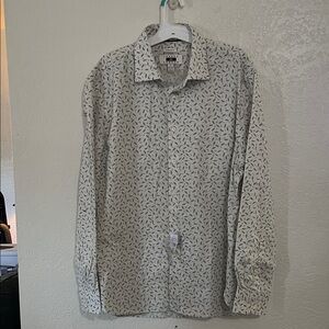 Joseph Abboud  Men's White and Green Patterned Shirt